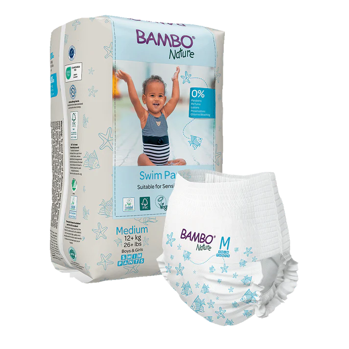 Paquet de 12 couches de bain jetables Bambo Nature taille M 12 kg et plus alese de piscine pour grand bebe