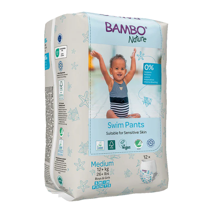 Paquet de 12 couches de bain jetables Bambo Nature taille M 12 kg et plus alese de piscine pour grand bebe