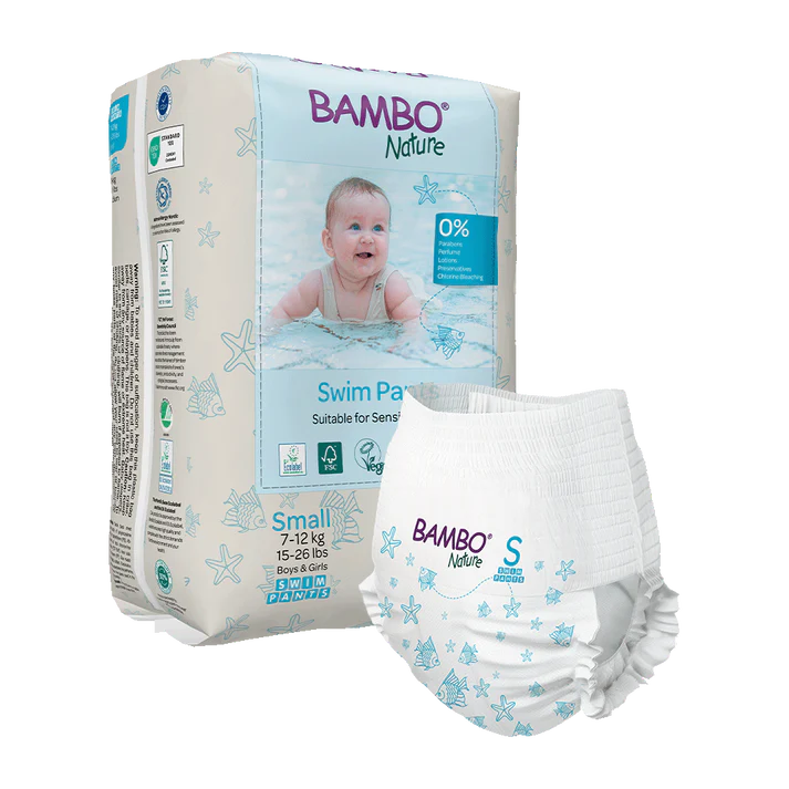 Paquet de 12 couches de bain jetables Bambo Nature taille S 7 a 12 kg pour piscine et plage