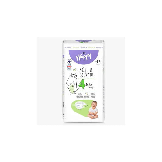 Paquet de 62 couches Bella Baby Happy taille 4 pour bebe de 8 a 18 kg système respirant flexi fit