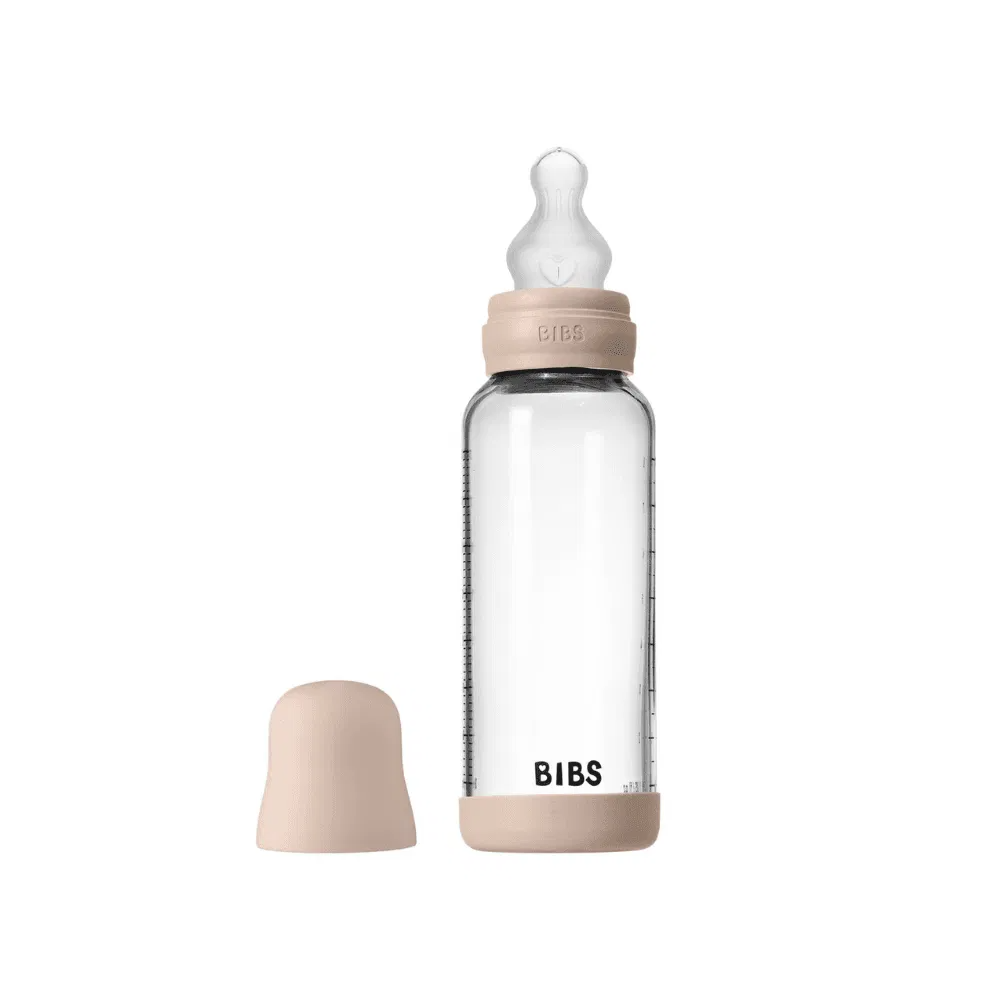 BIBS Biberon Bébé en Verre Rond Silicone 1 pack 240 ml Débit Moyen - Blush