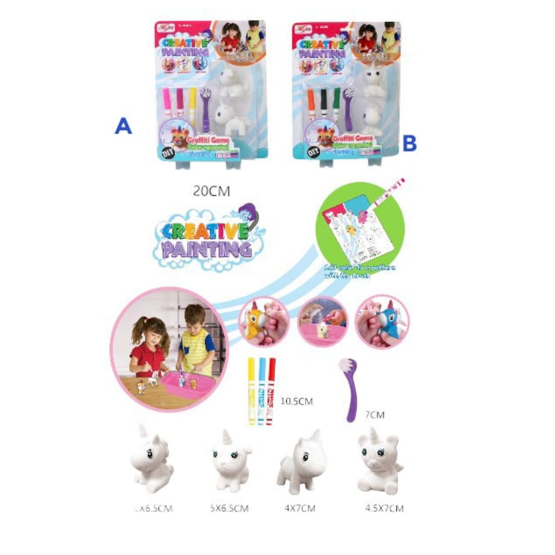 KIT DE PEINTURE CRÉATIVE ANIMAUX FIGURINES FEUTRES PINCEAUX