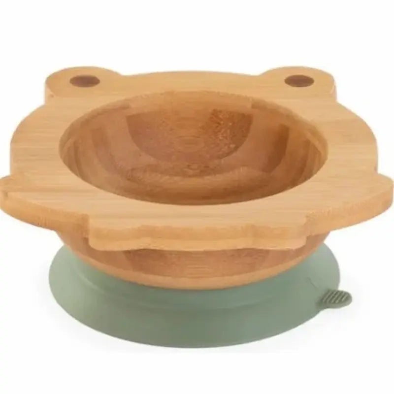 Bol en bois naturel forme grenouille Miniland Baby pour repas enfant.