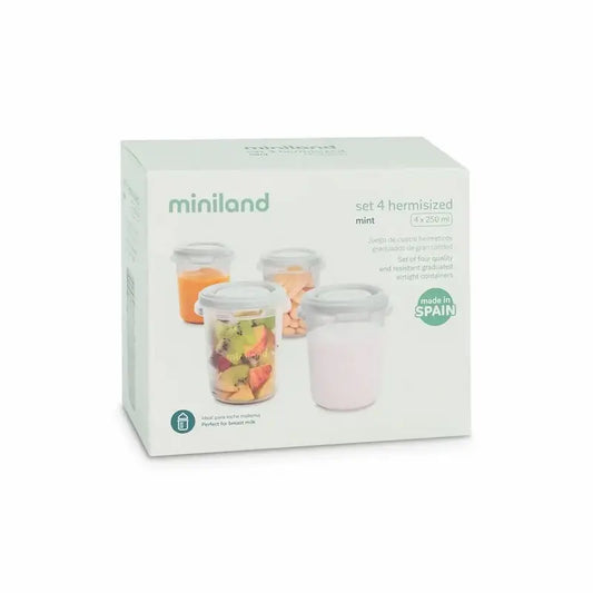 Set 4 pots conservation Miniland 250ml menthe graduation repas bébé