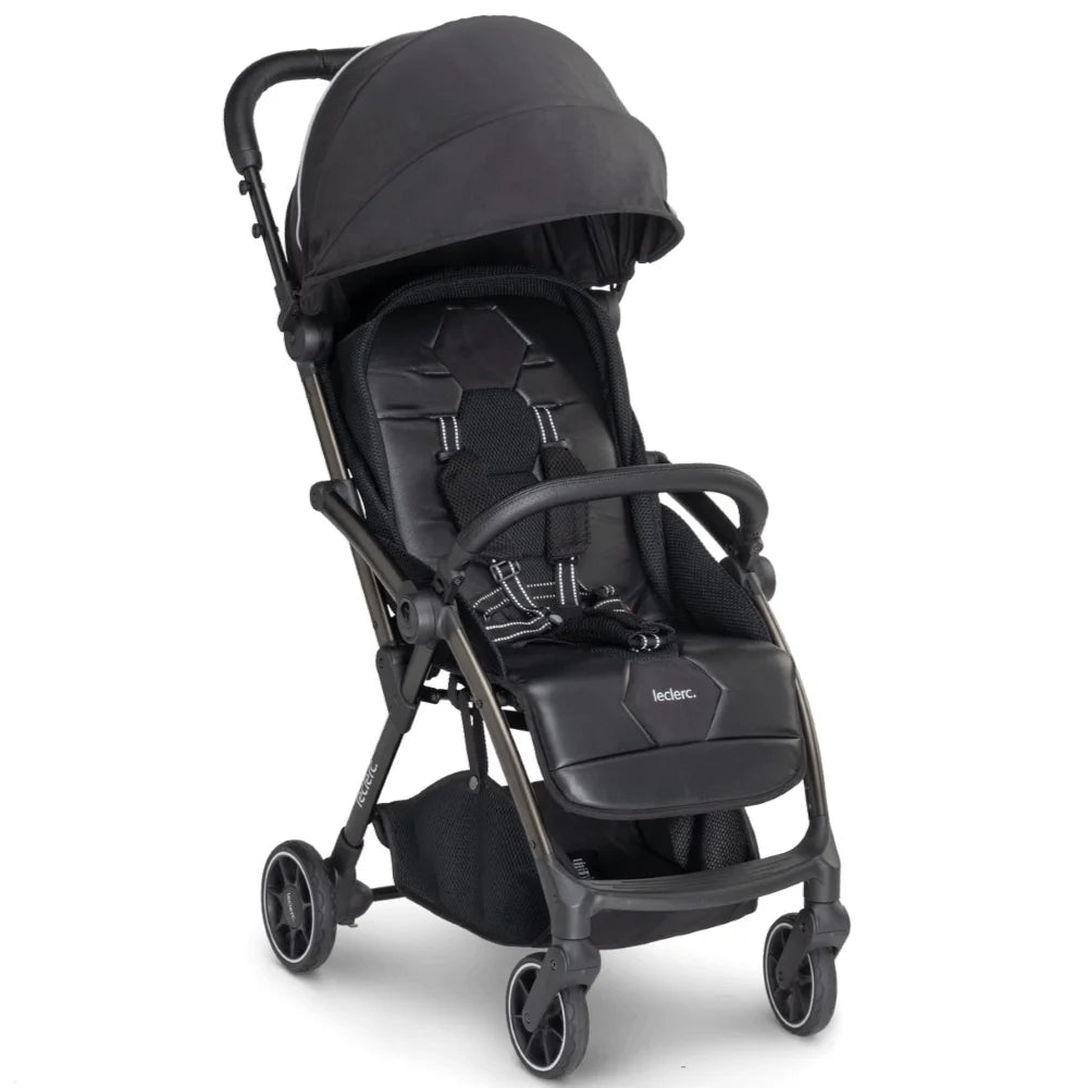 Poussette Leclerc Baby noire compacte avec système de pliage automatique Magic Fold