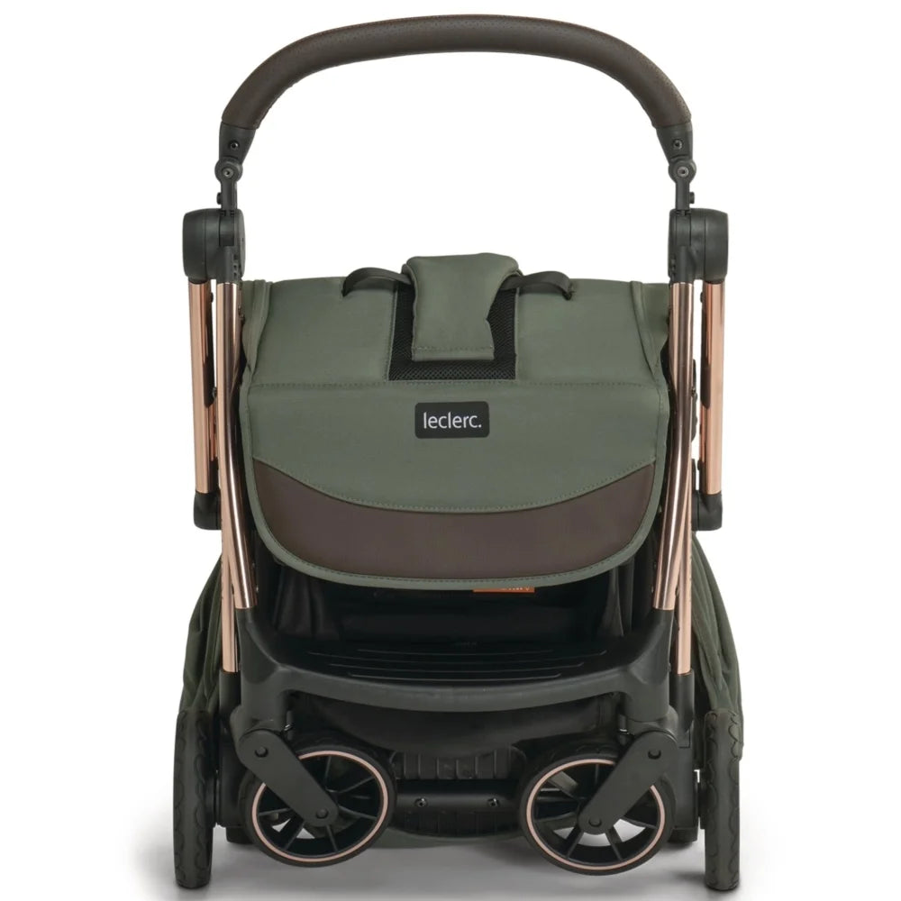 Poussette Leclerc Baby Influencer vert armée et châssis rose gold pliage automatique,