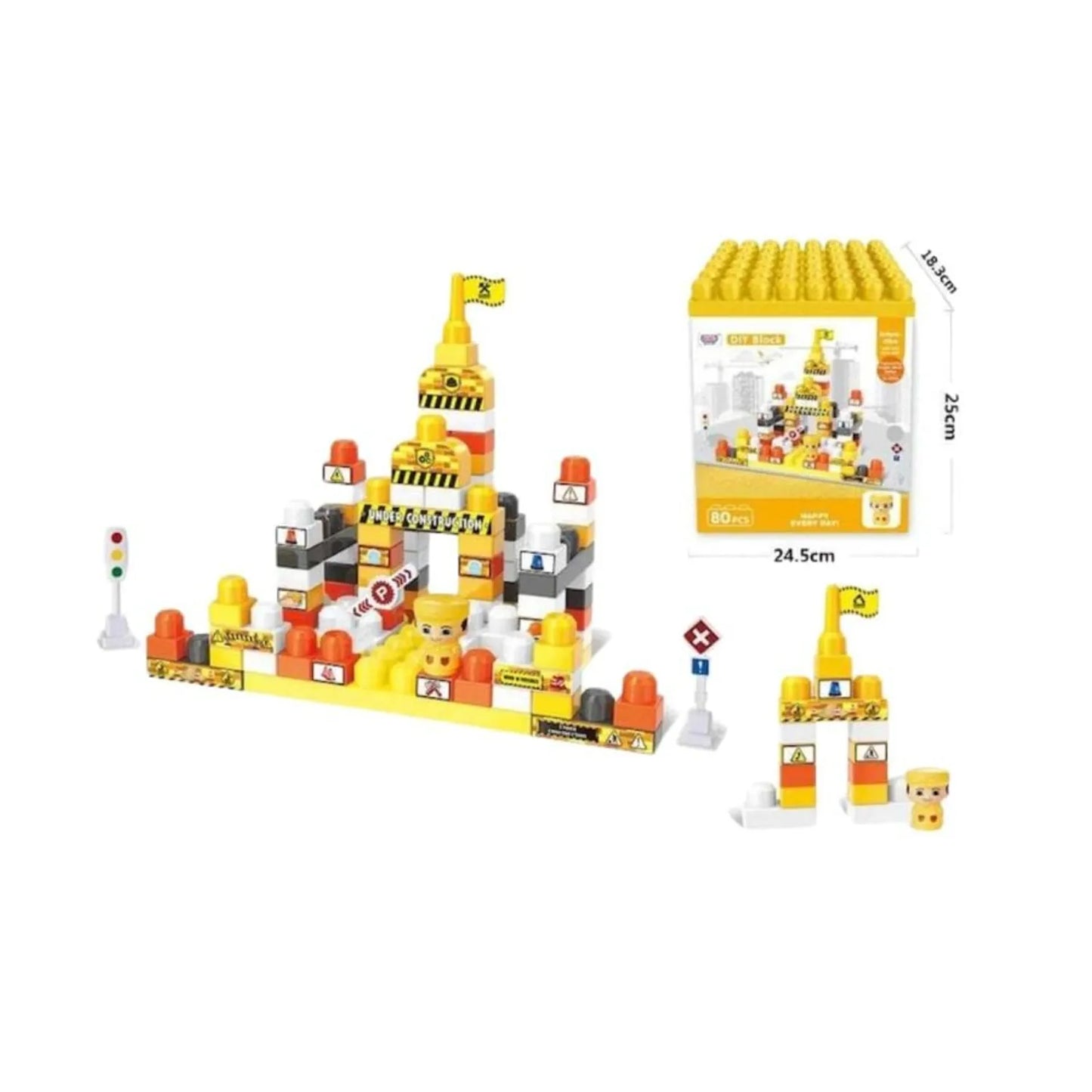 Kit Blocs de Construction 80 Pièces Chantier & Route