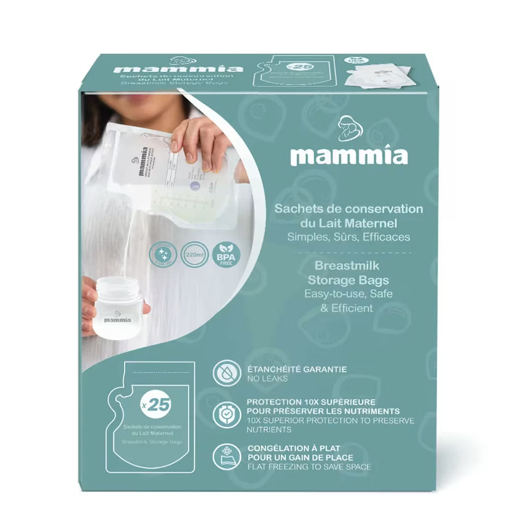 Boîte de 25 sachets de conservation de lait maternel Mammia 220ml sans BPA, sachets-de-conservation-de-lait-maternel-x25-mammia.
